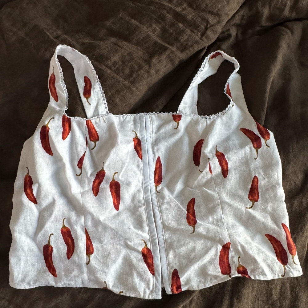 Reformation Tagliatelle Linen Top with Peppers
